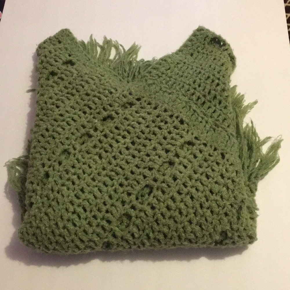 green crochet pancho
